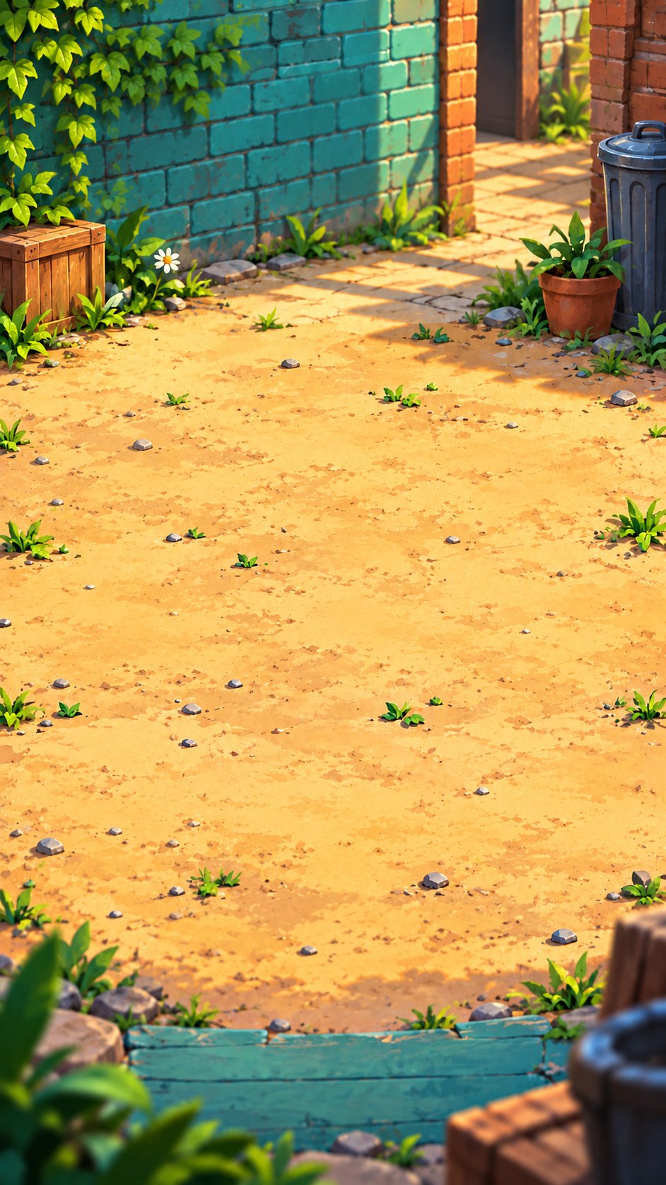 The sunlit blue courtyard of Peek Panic